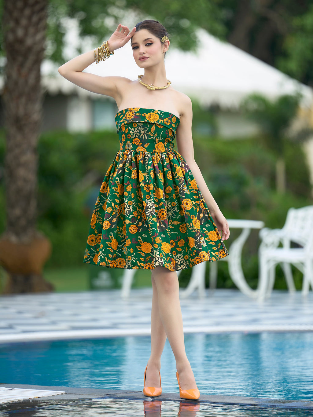 Women Mini Sleeveless Asymmetrical Emblished Printed Dress