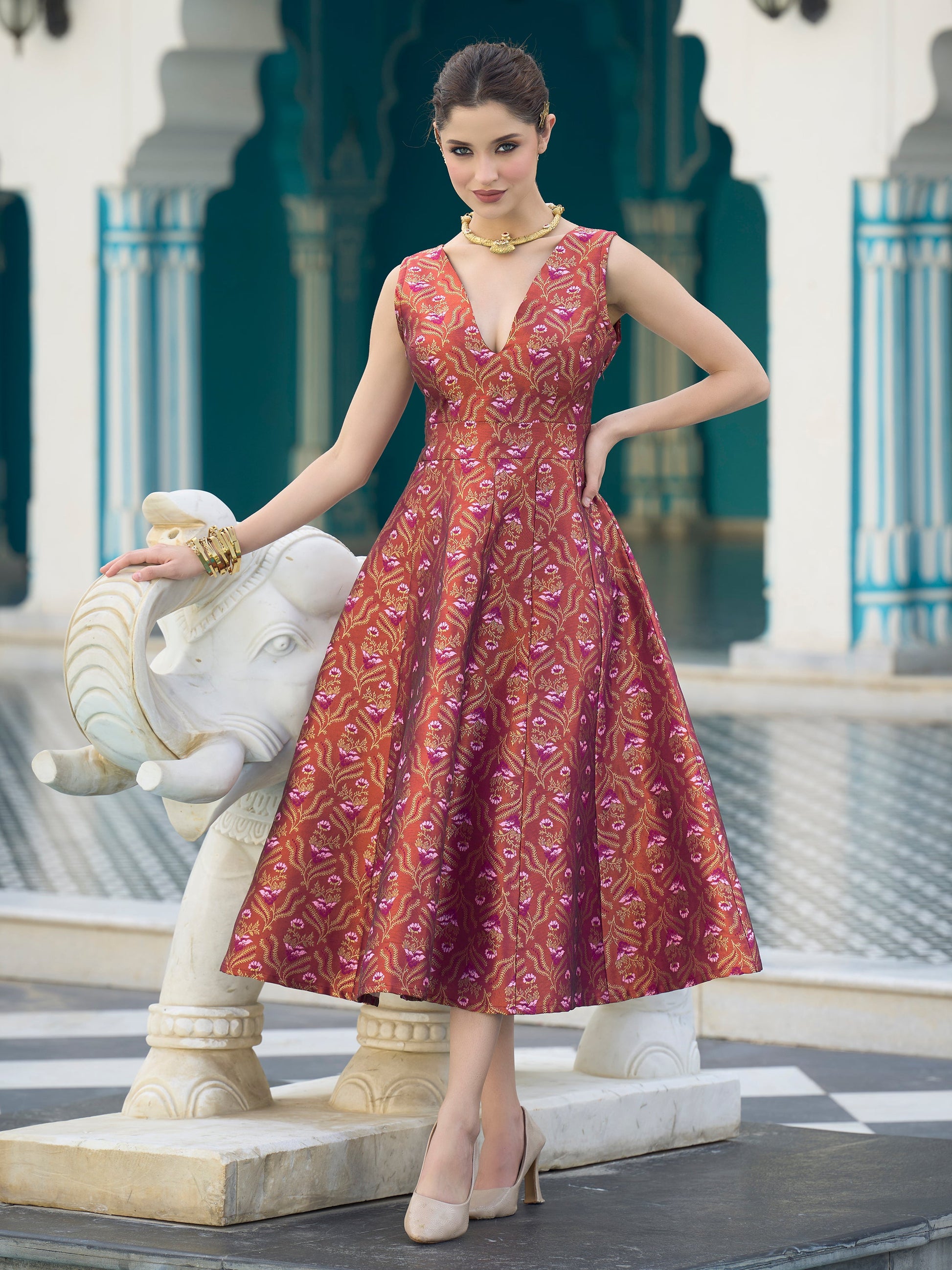 Midi length Sleeveless Embellished Dress