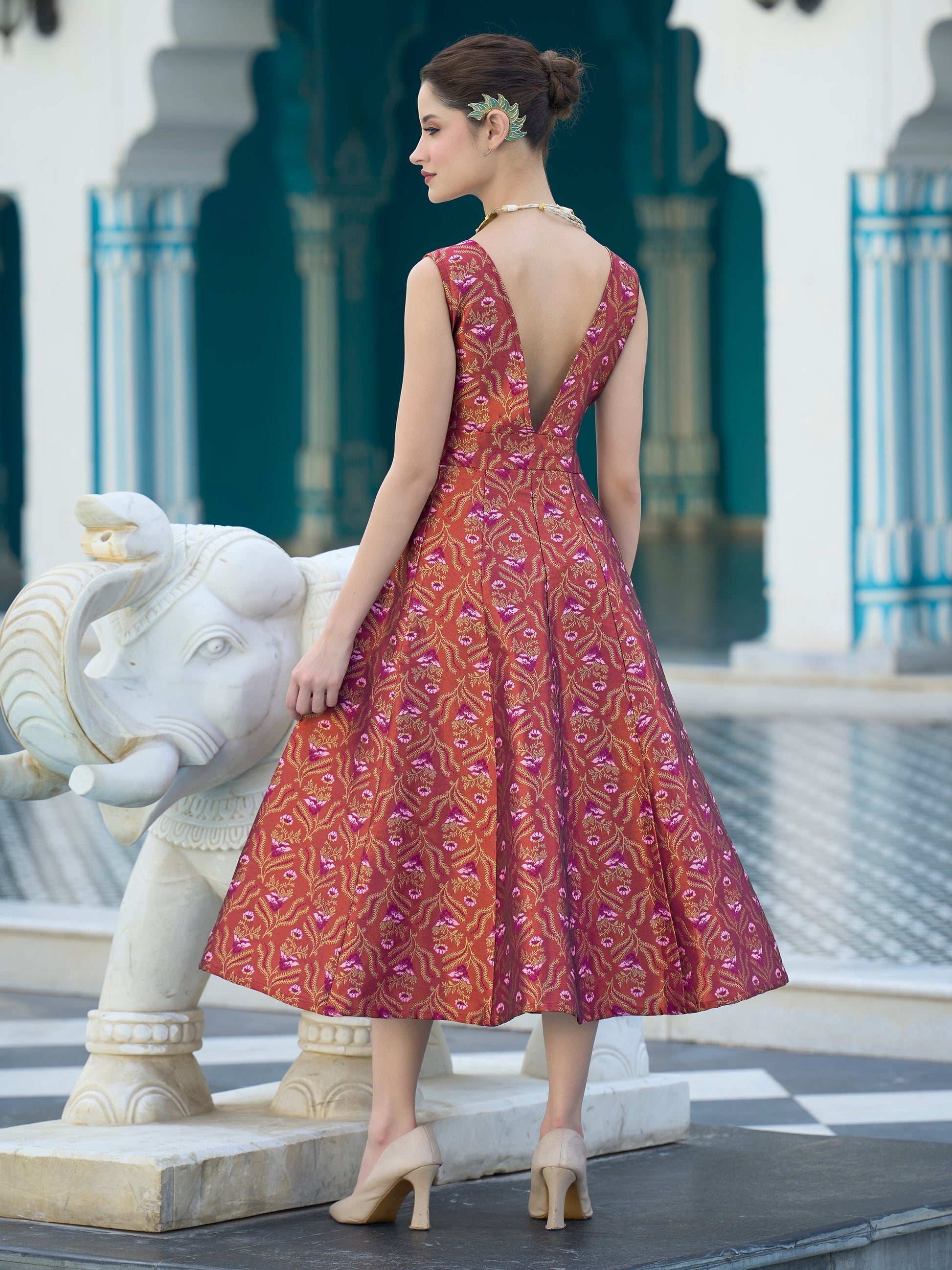 Midi length Sleeveless Embellished Dress