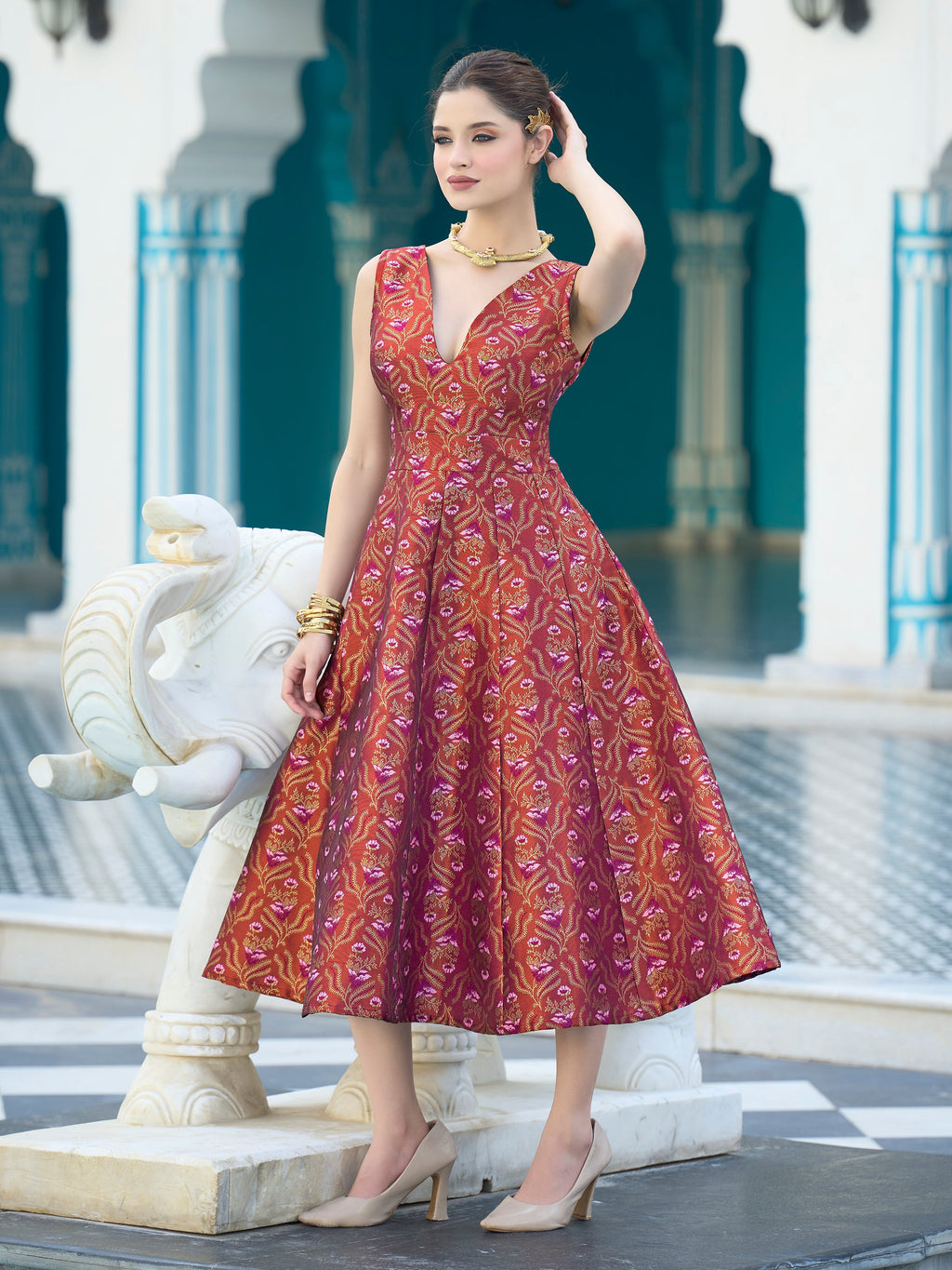 Midi length Sleeveless Embellished Dress