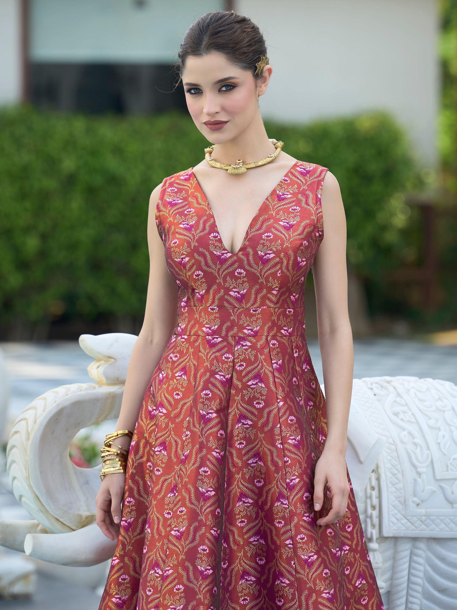 Midi length Sleeveless Embellished Dress