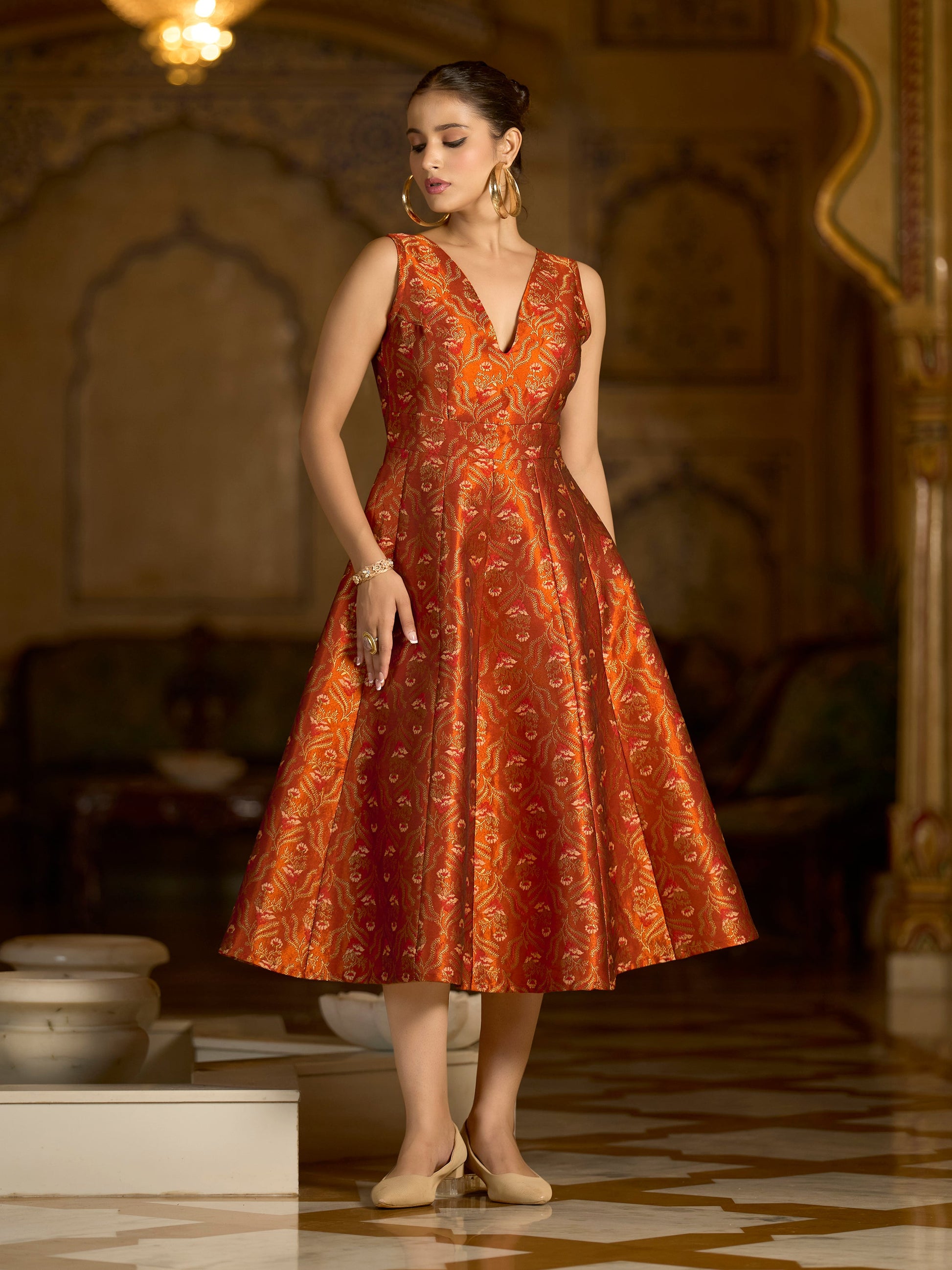 Midi length Sleeveless Embellished Dress