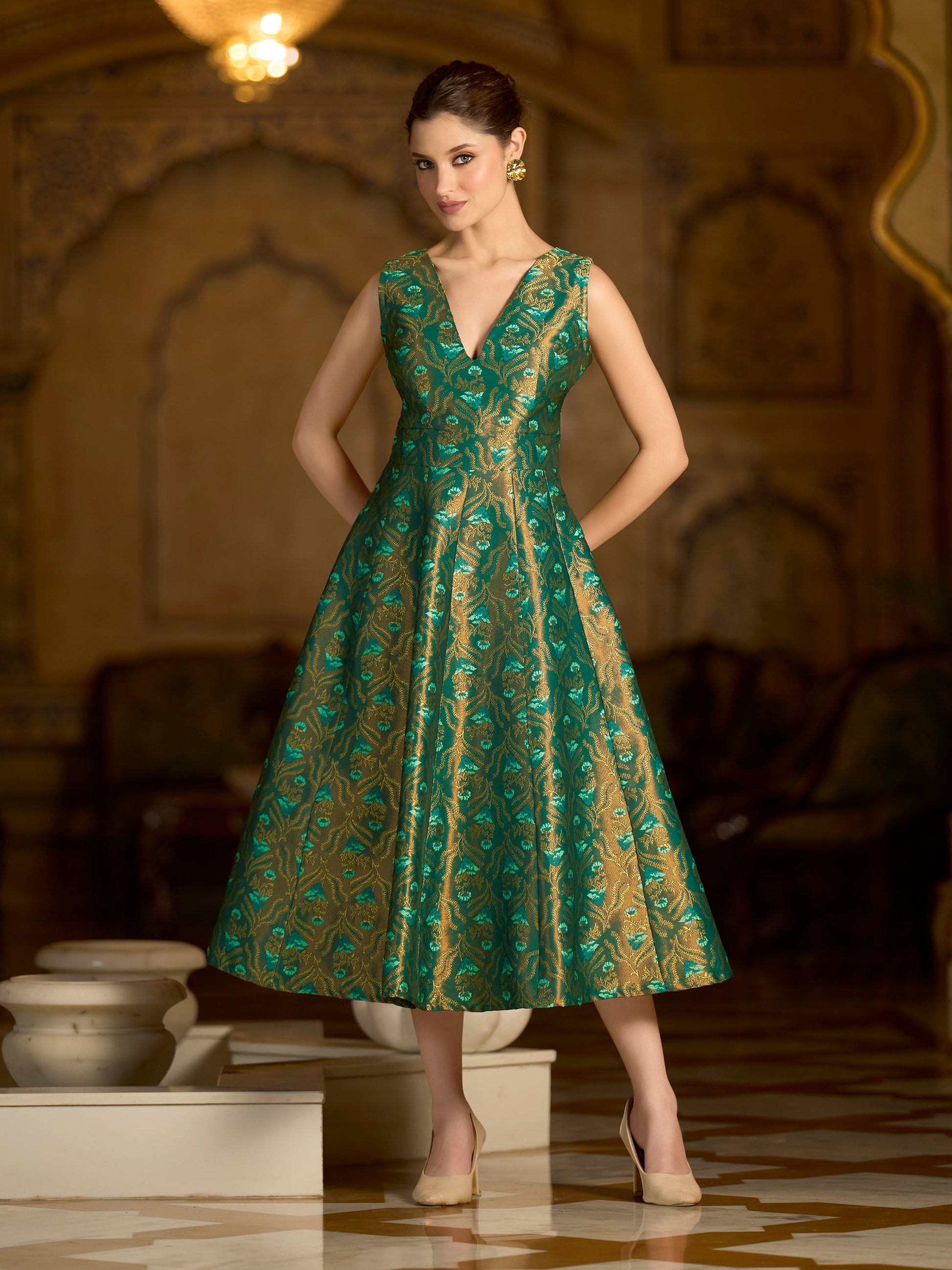 Midi length Sleeveless Embellished Dress