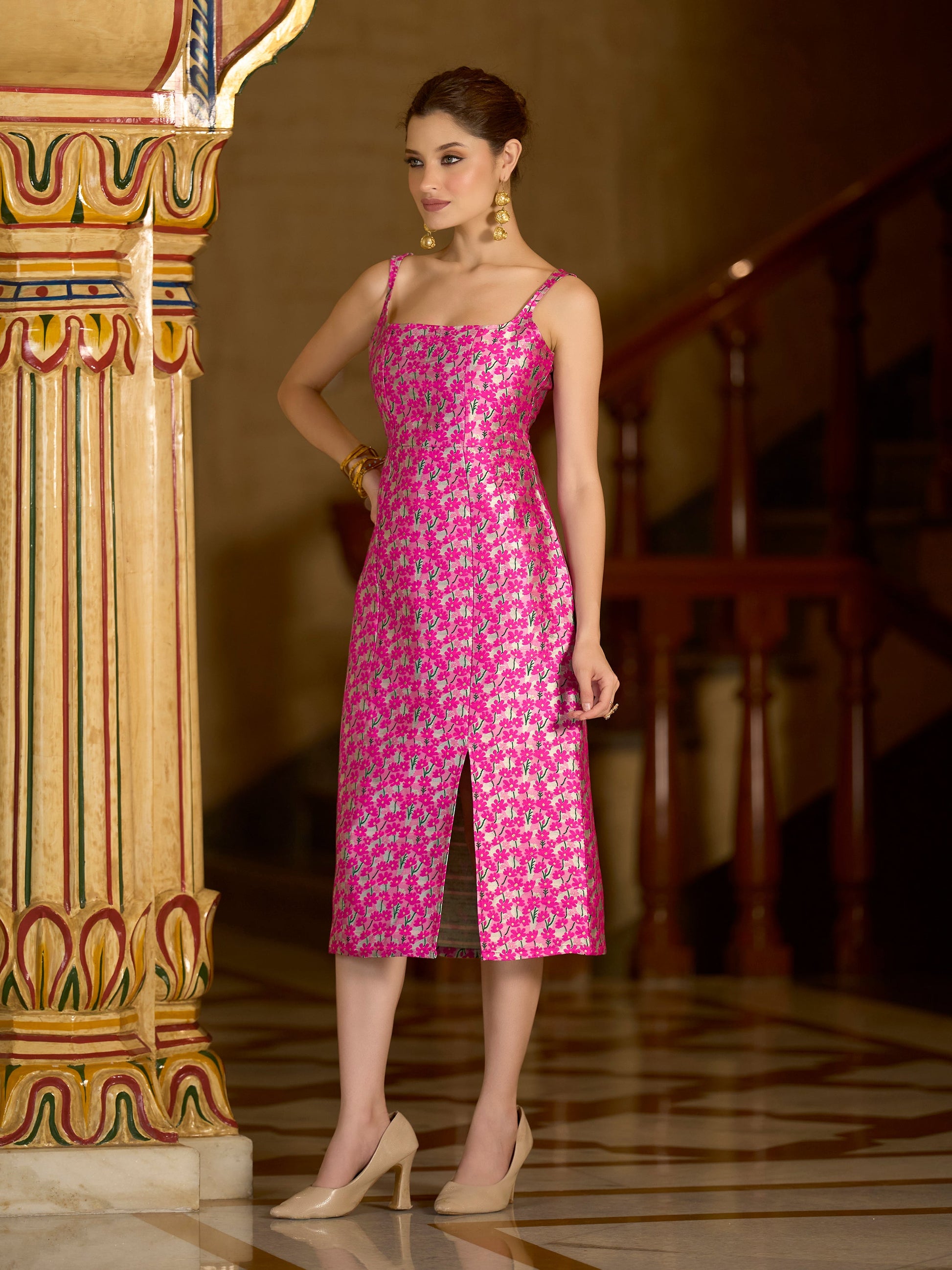 Sleeveless Midi Length Embellished Dress