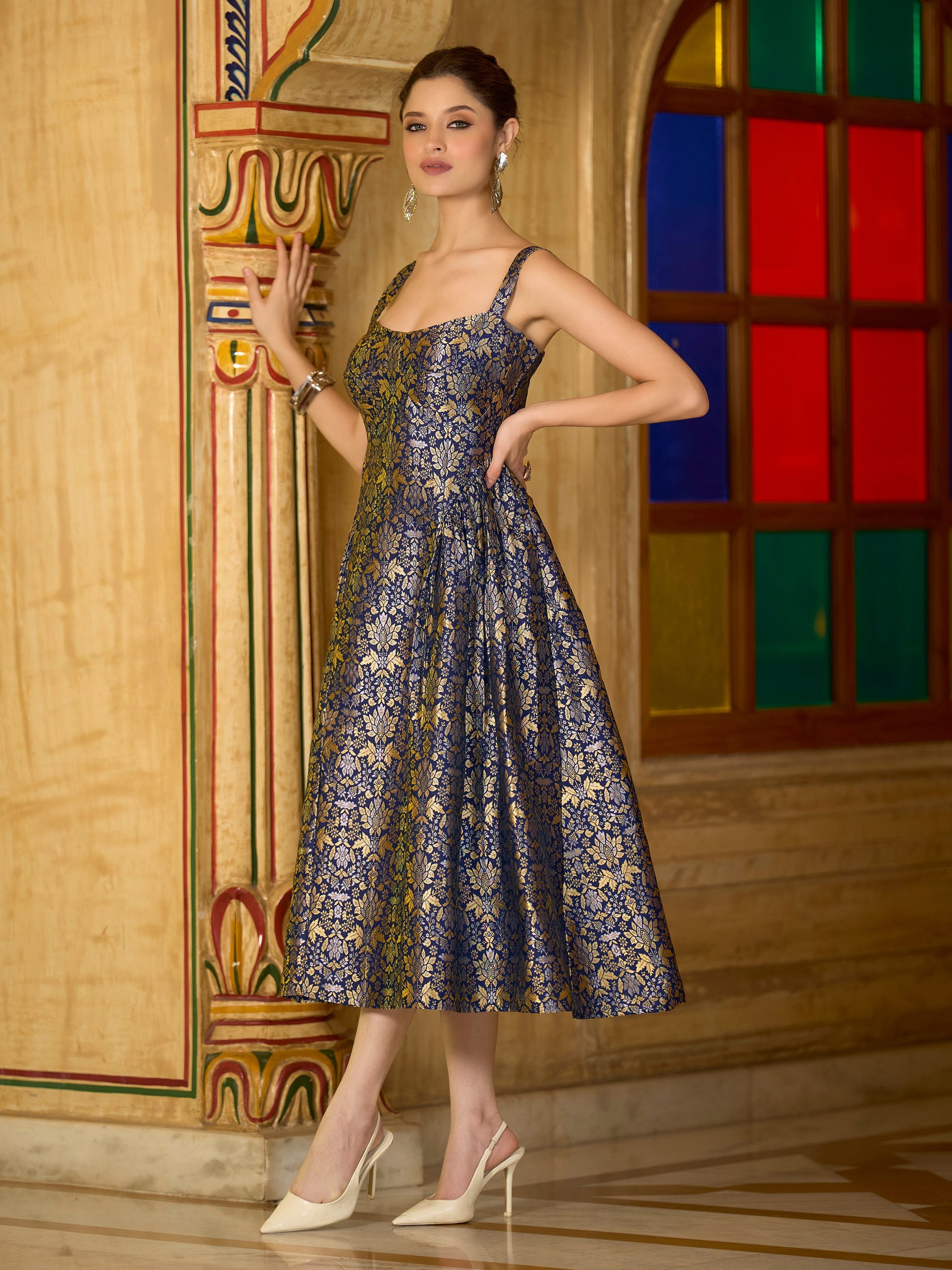 Sleeveless Emblished Midi Length Dress