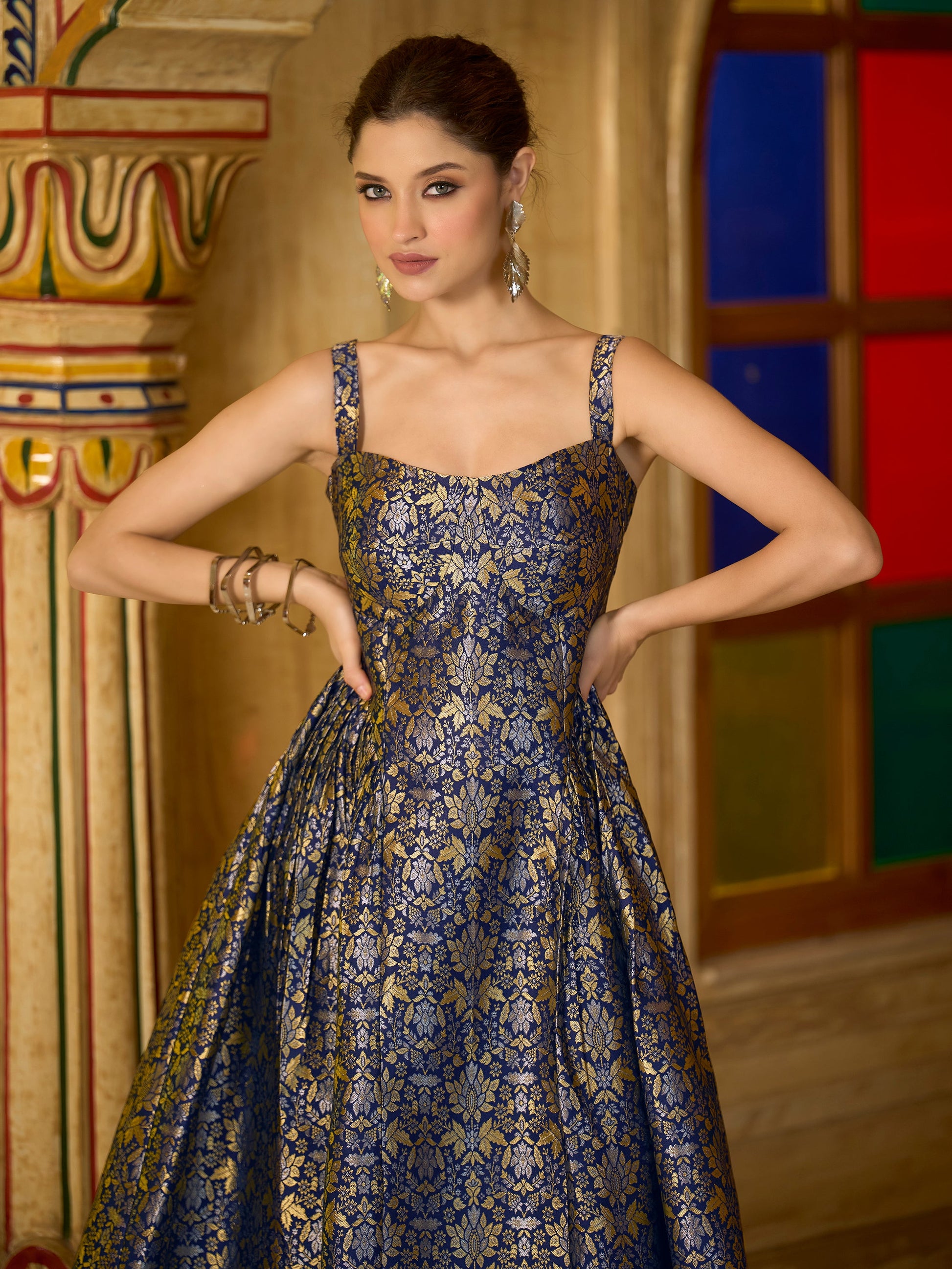 Sleeveless Emblished Midi Length Dress