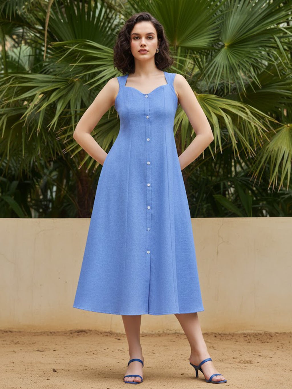 Midi Length Sleeveless Solid Dress