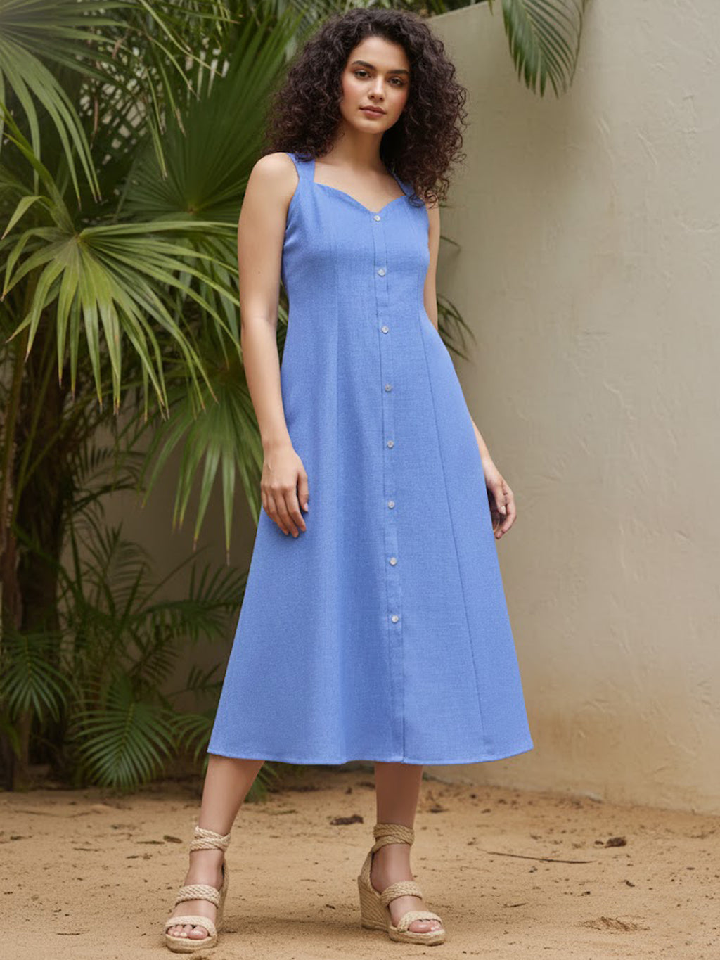 Midi Length Sleeveless Solid Dress