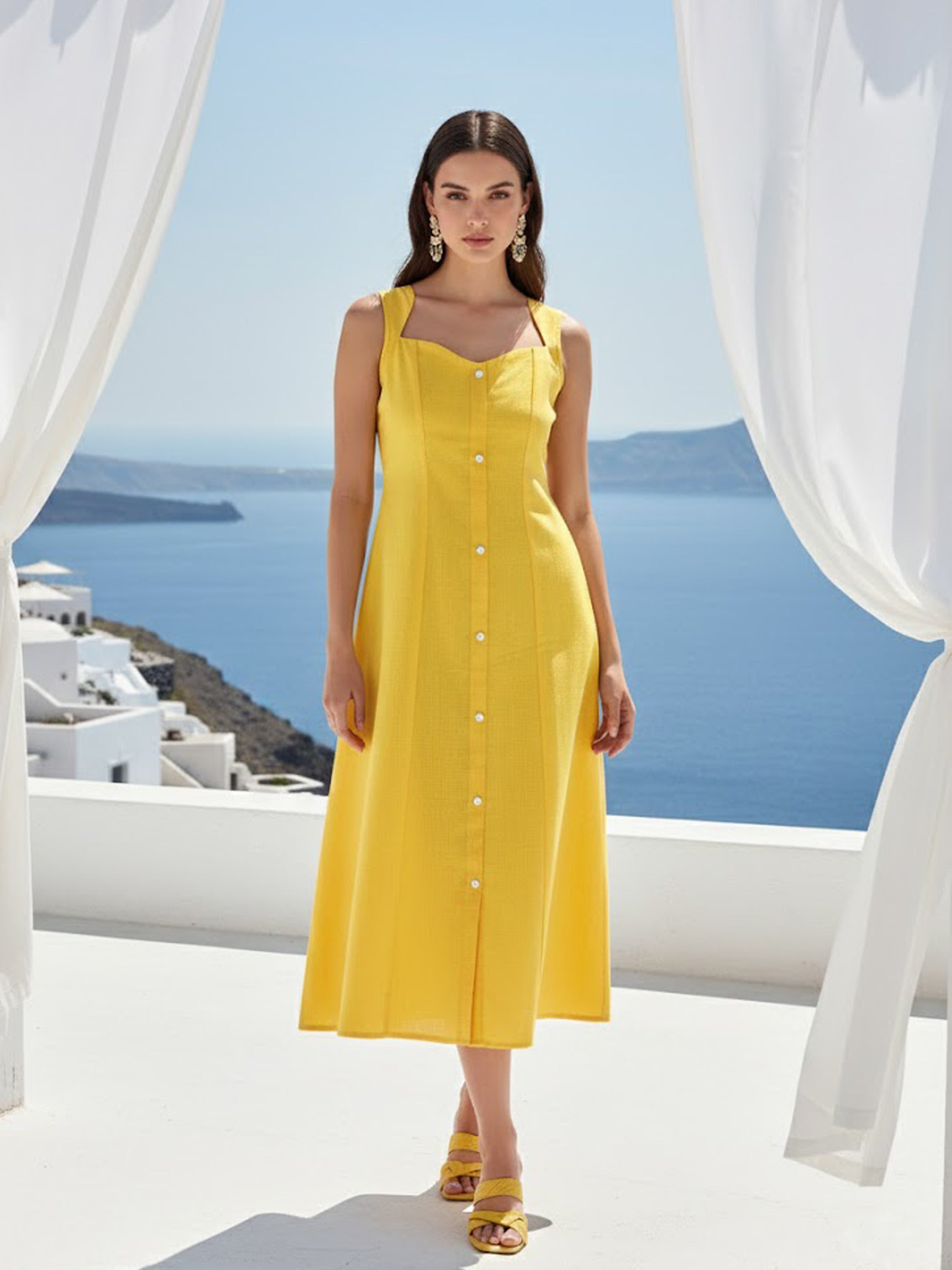 Midi Length Sleeveless Solid Dress