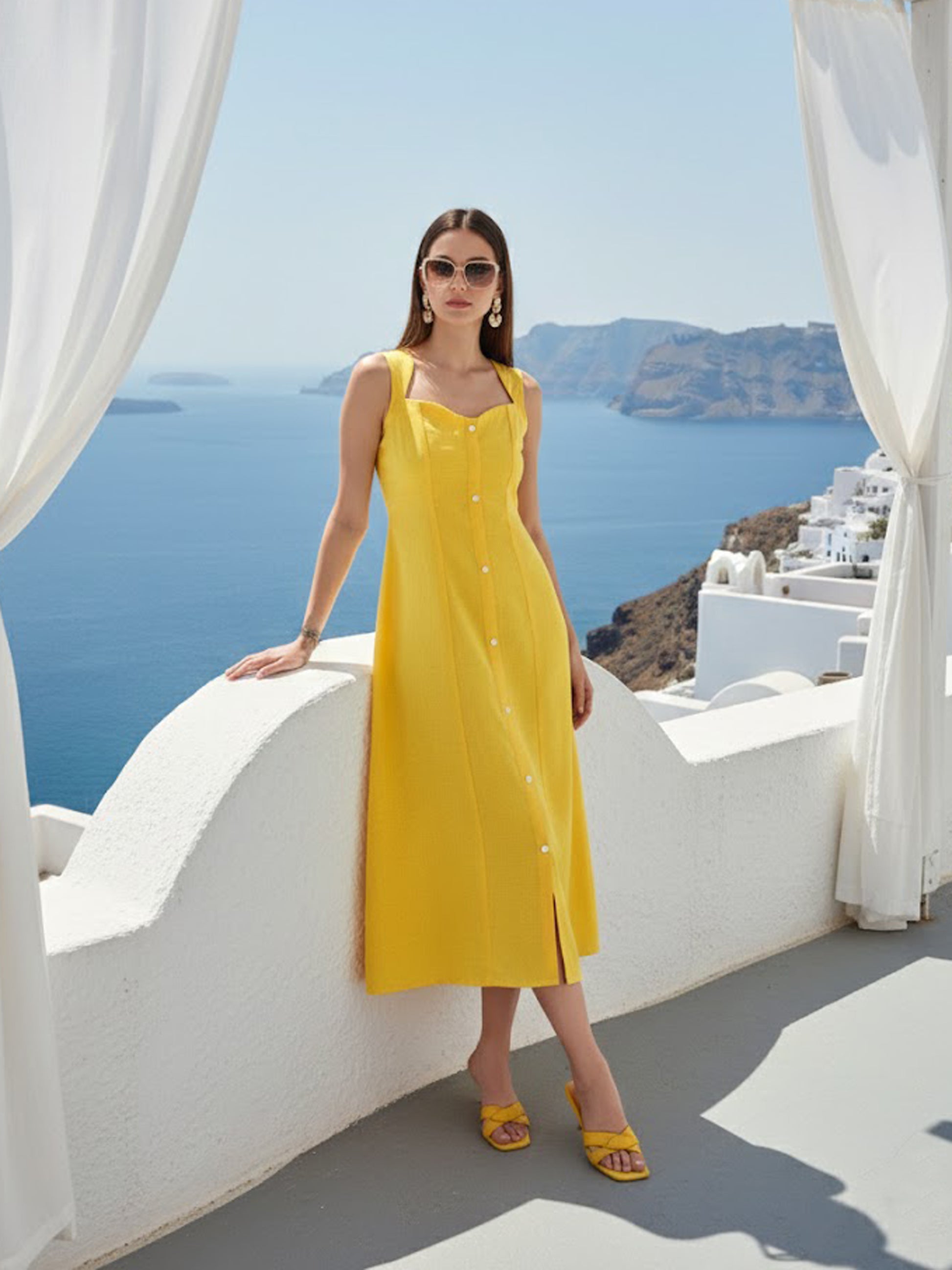 Midi Length Sleeveless Solid Dress