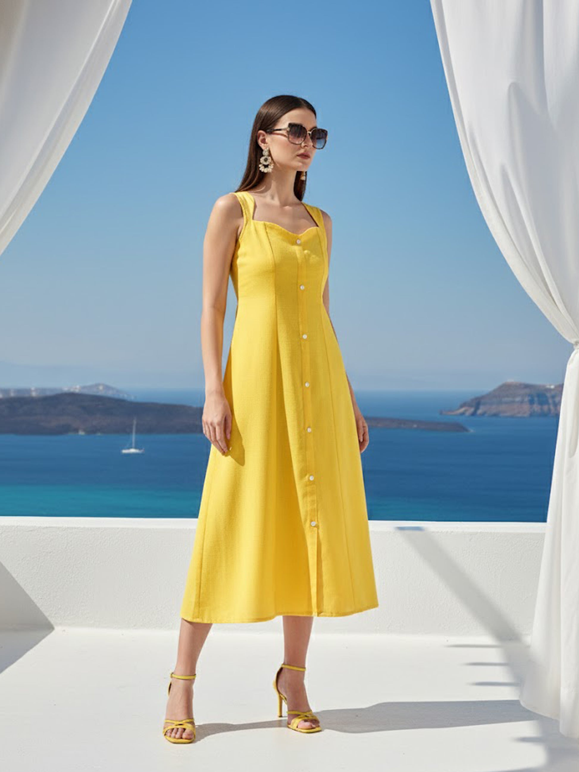 Midi Length Sleeveless Solid Dress