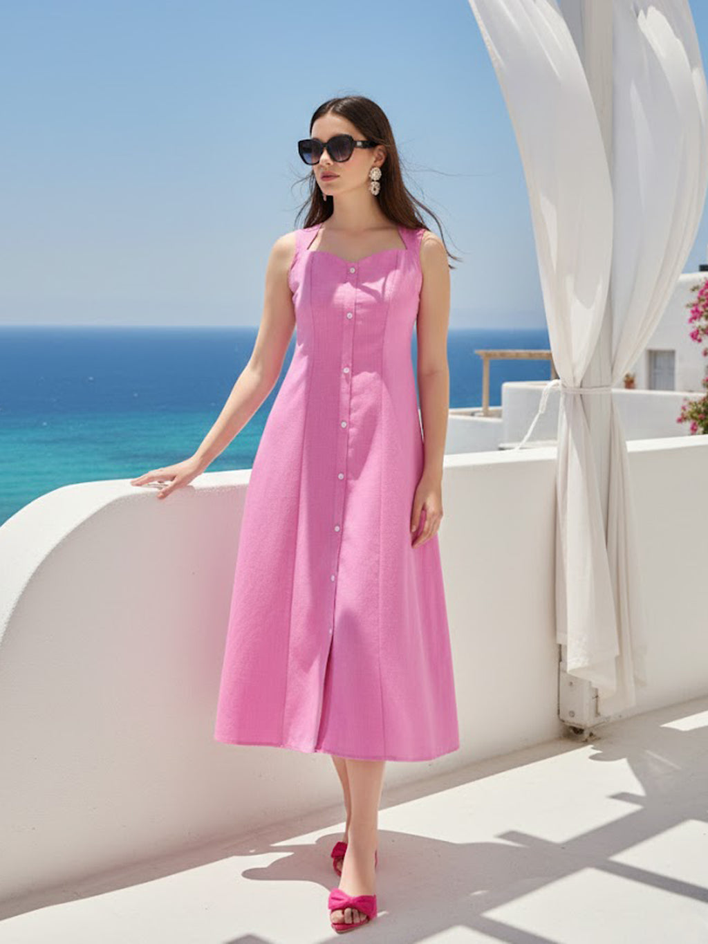 Midi Length Sleeveless Solid Dress