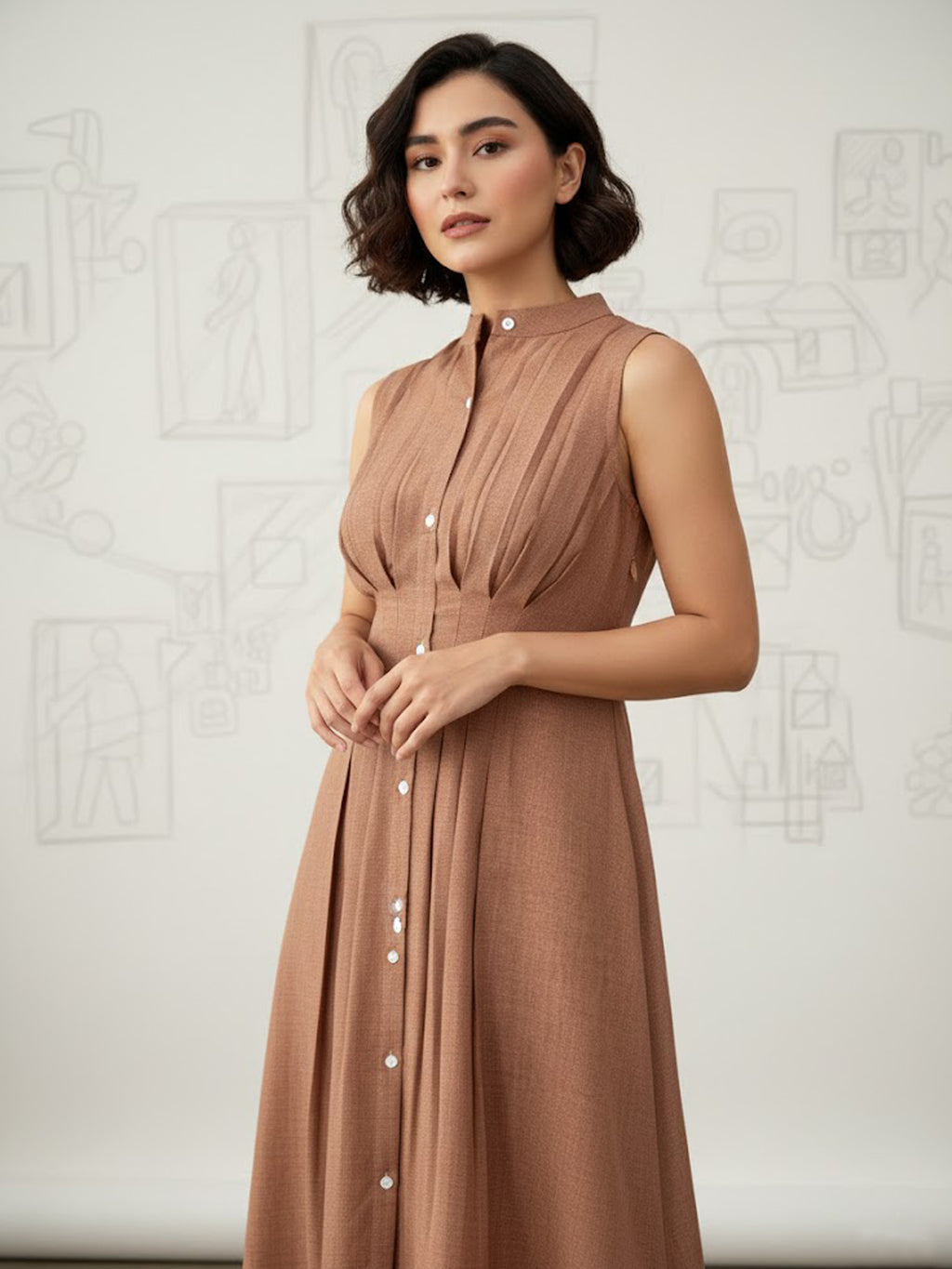 Knee Length Sleeveless Solid Dress