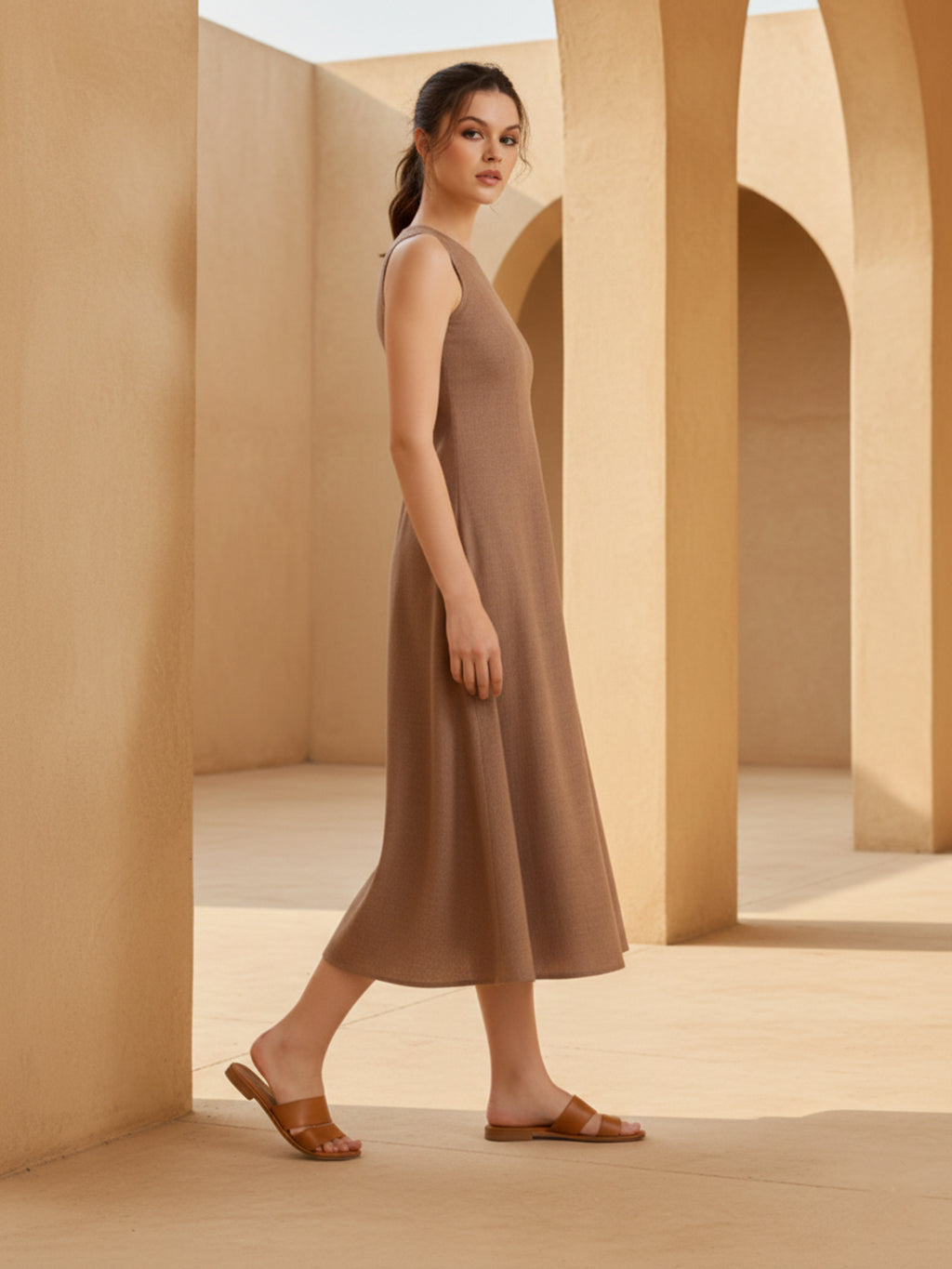 Solid Knee Length Sleeveless Dress