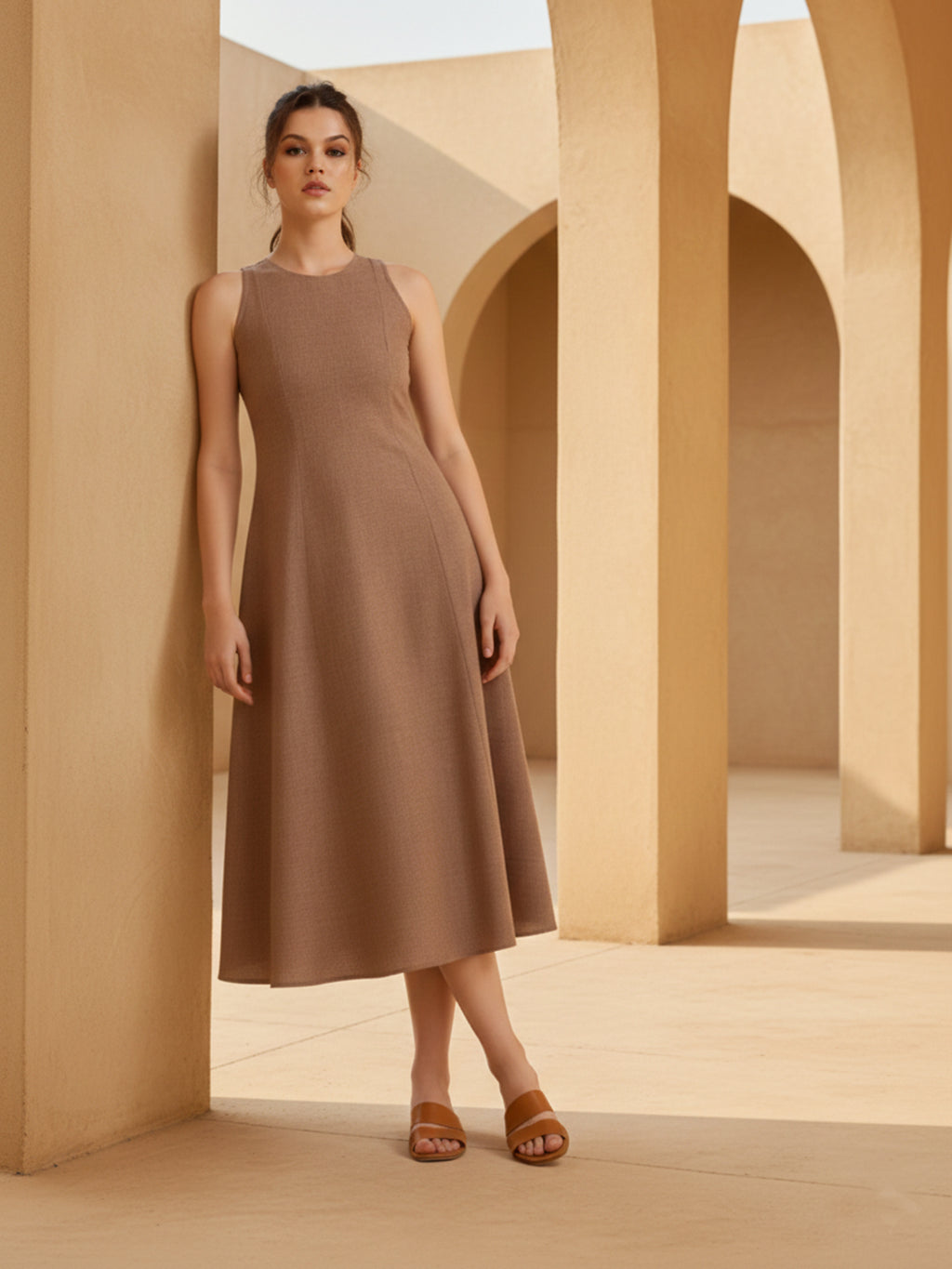 Solid Knee Length Sleeveless Dress
