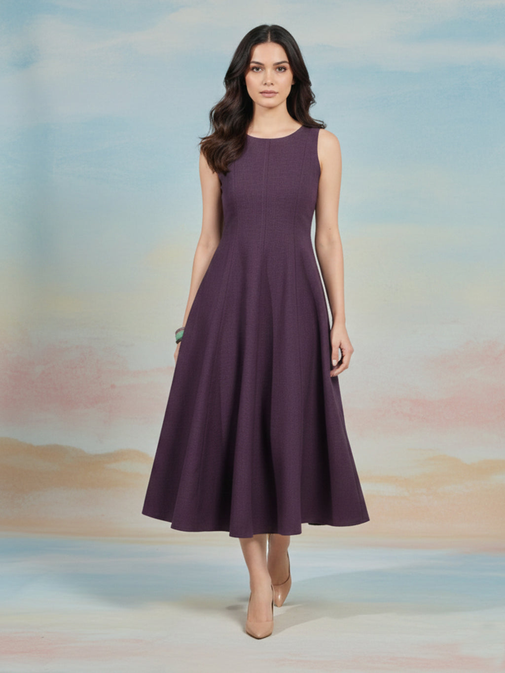 Solid Knee Length Sleeveless Dress