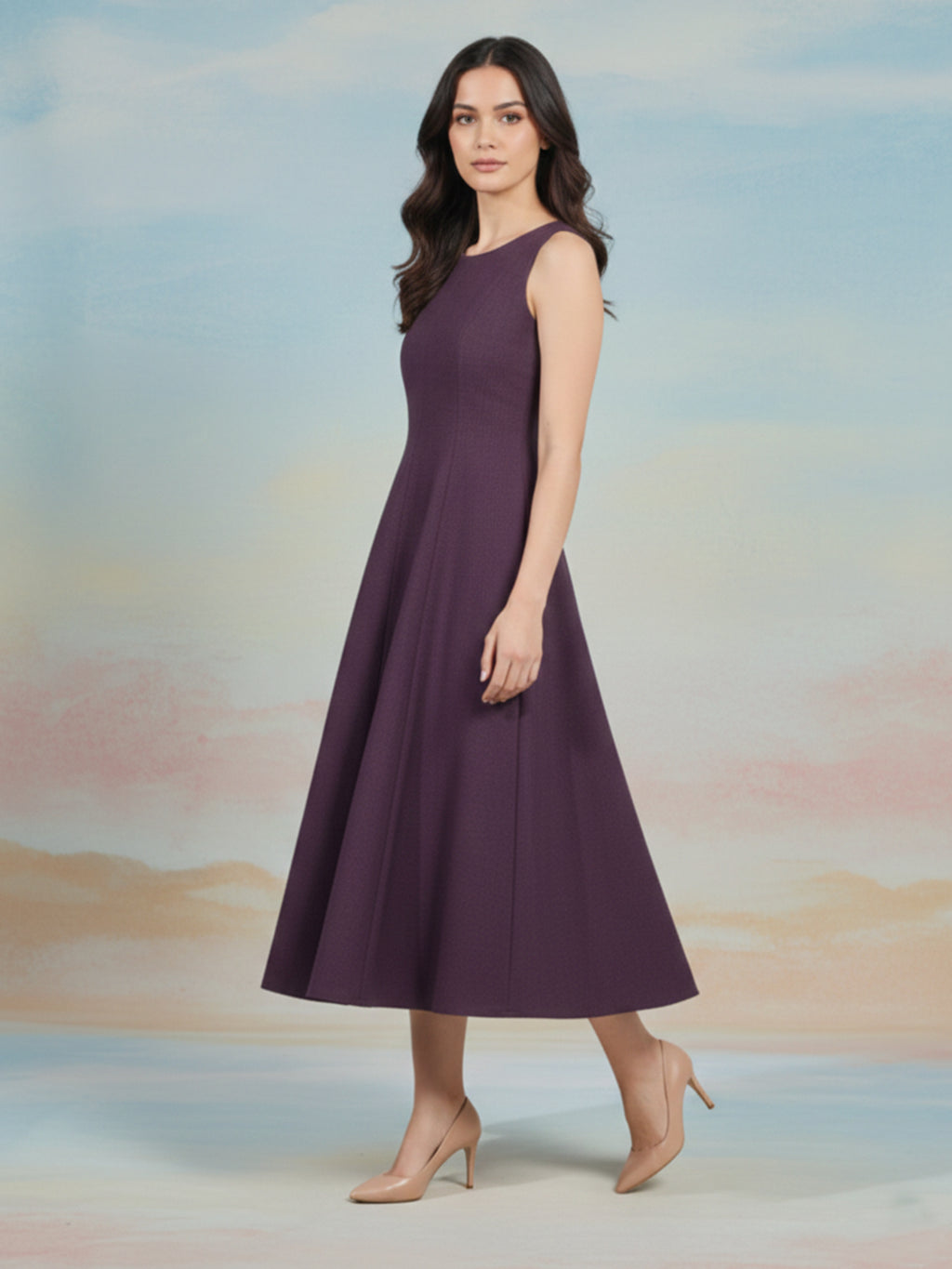 Solid Knee Length Sleeveless Dress