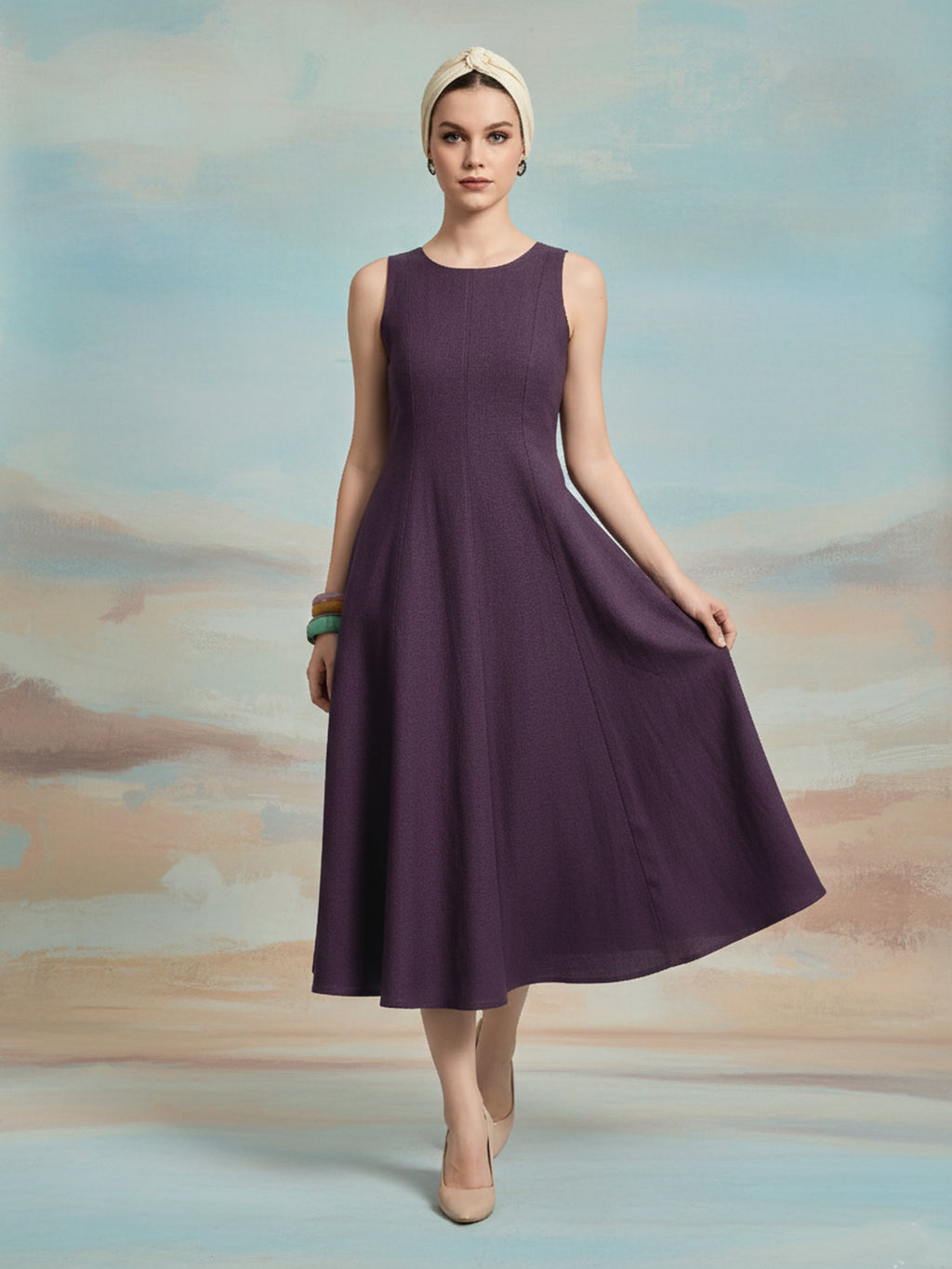 Solid Knee Length Sleeveless Dress