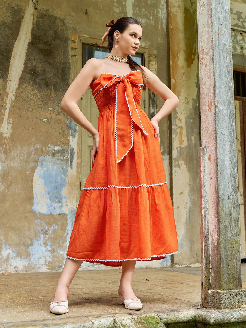 Women's Strapless Midi Sleeveless Off Shoulder Solid Dress