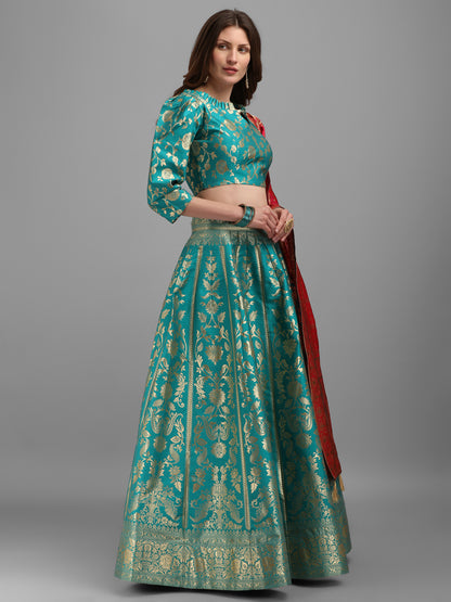 Floral Woven Kalidar Sea Green Lehenga Choli