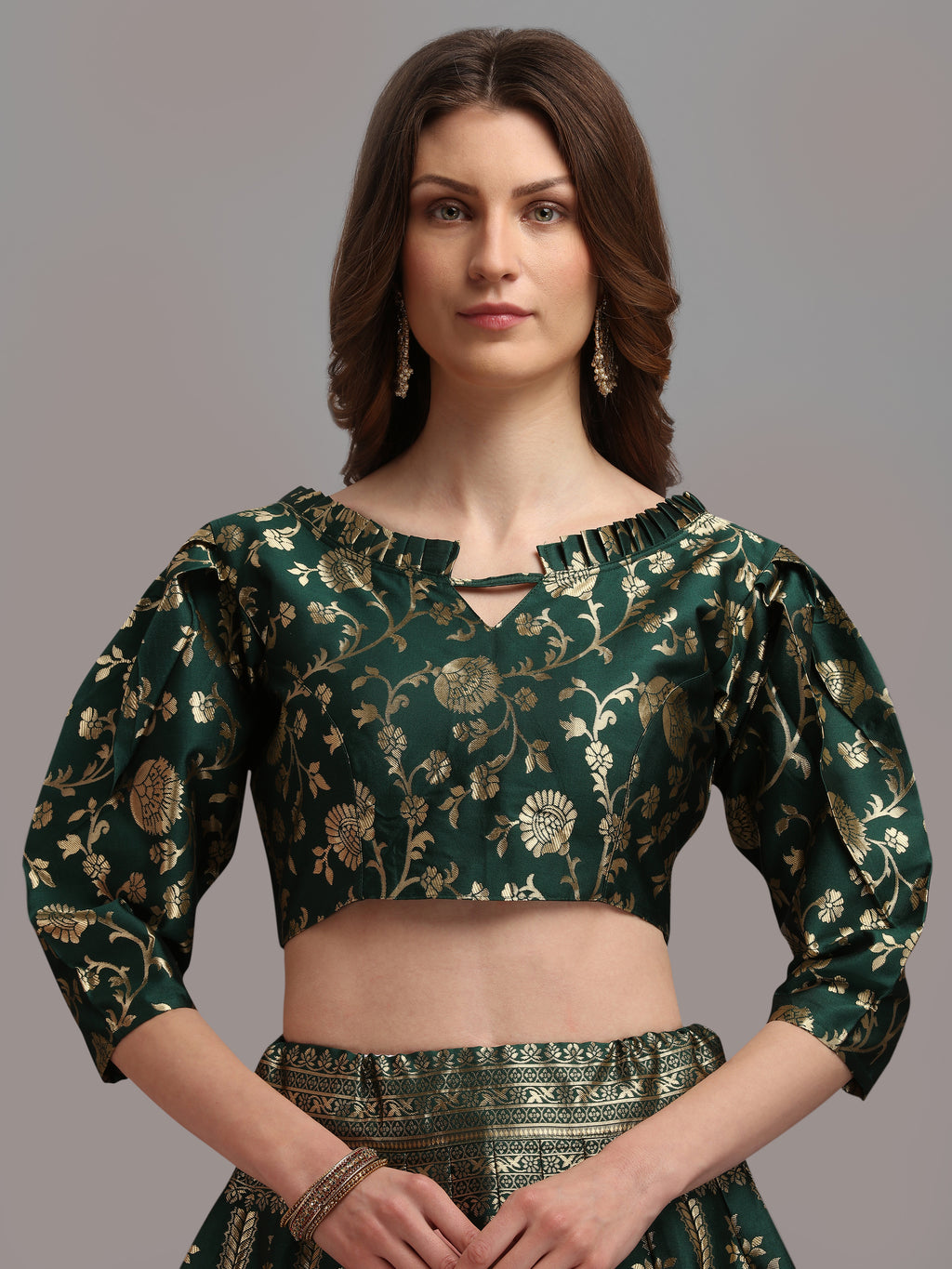 Floral Woven Kalidar Dark Green Lehenga Choli