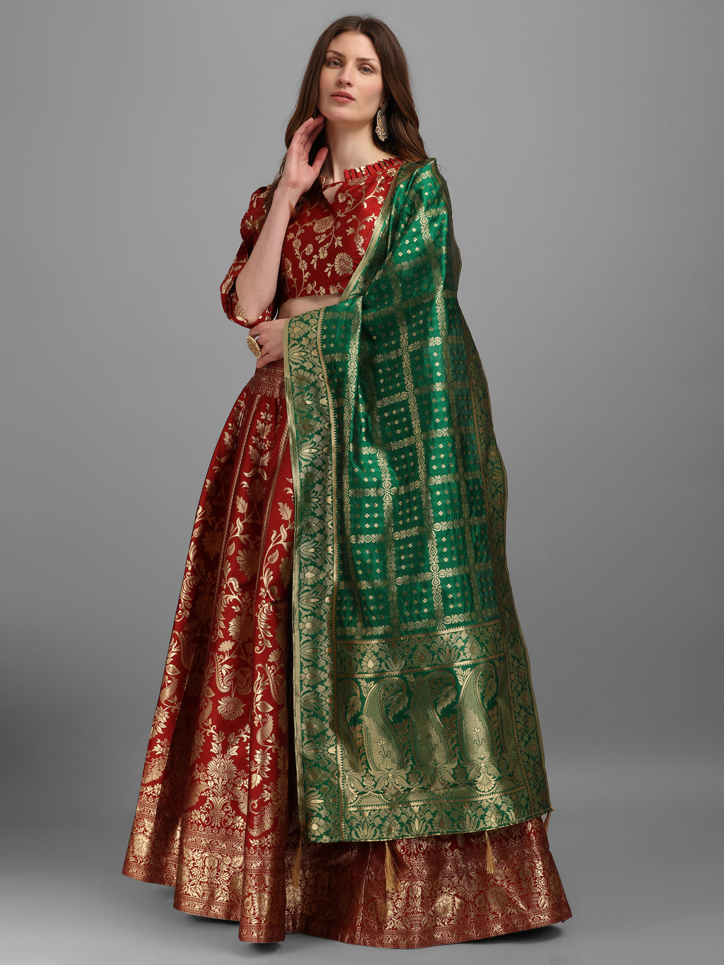 Floral Woven Kalidar Maroon Lehenga Choli