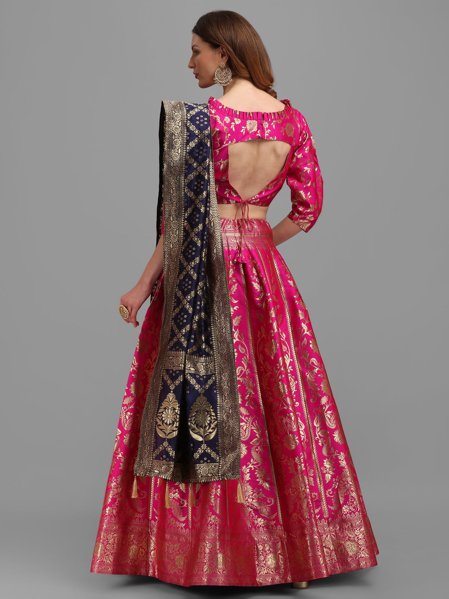 Floral Woven Kalidar Pink Lehenga Choli