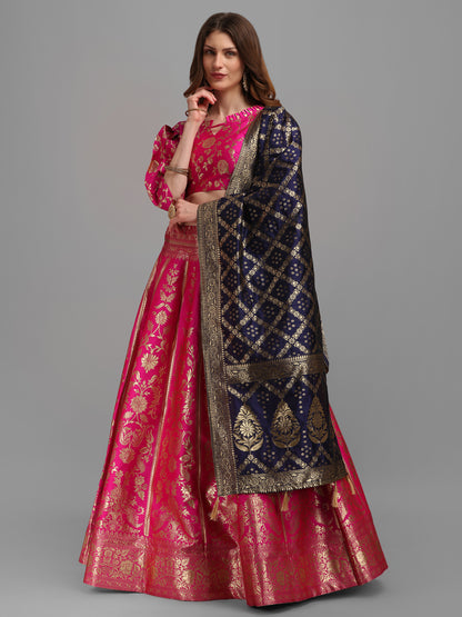 Floral Woven Kalidar Pink Lehenga Choli