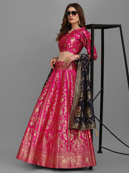 Floral Woven Kalidar Pink Lehenga Choli