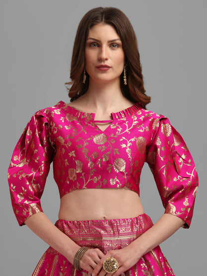 Floral Woven Kalidar Pink Lehenga Choli