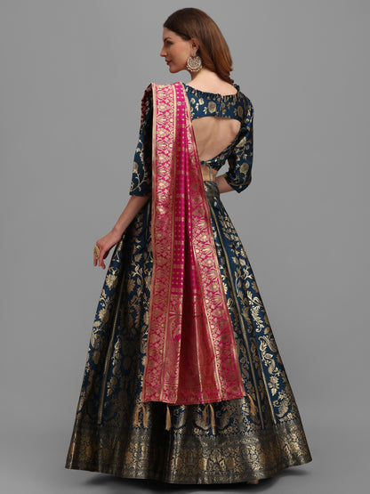 Floral Woven Kalidar Rama Lehenga Choli