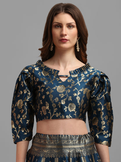 Floral Woven Kalidar Rama Lehenga Choli