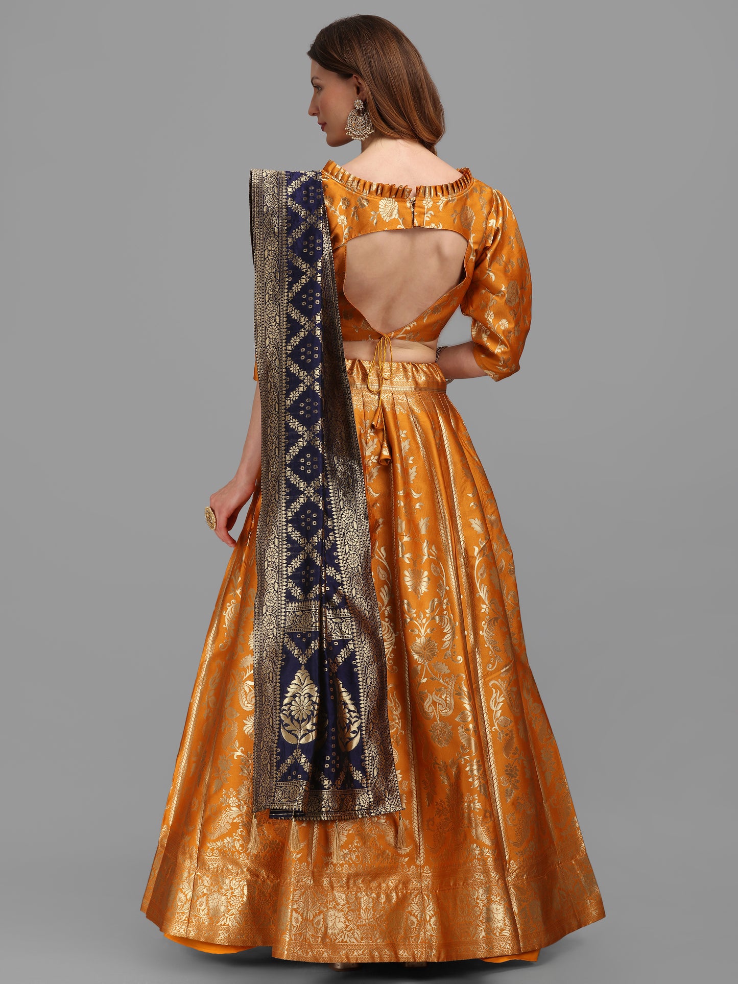 Floral Woven Kalidar Yellow Lehenga Choli