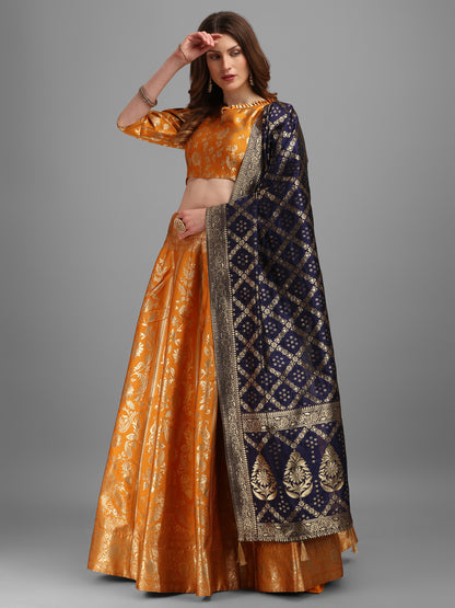 Floral Woven Kalidar Yellow Lehenga Choli