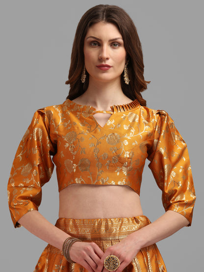 Floral Woven Kalidar Yellow Lehenga Choli