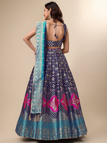 Garnish With Zari Motifs Navy Blue Lehenga Choli