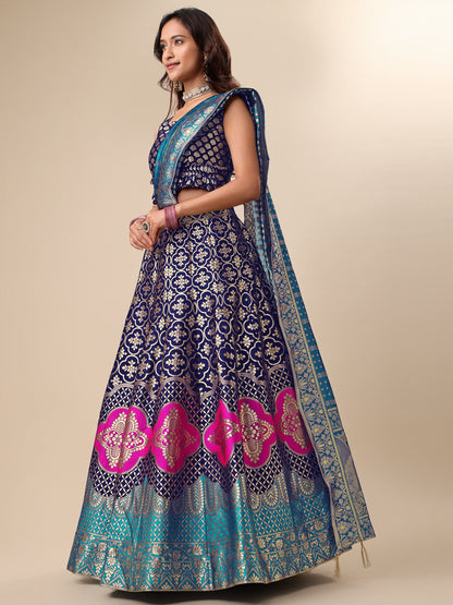 Garnish With Zari Motifs Navy Blue Lehenga Choli