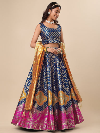 Garnish With Zari Motifs Rama Lehenga Choli