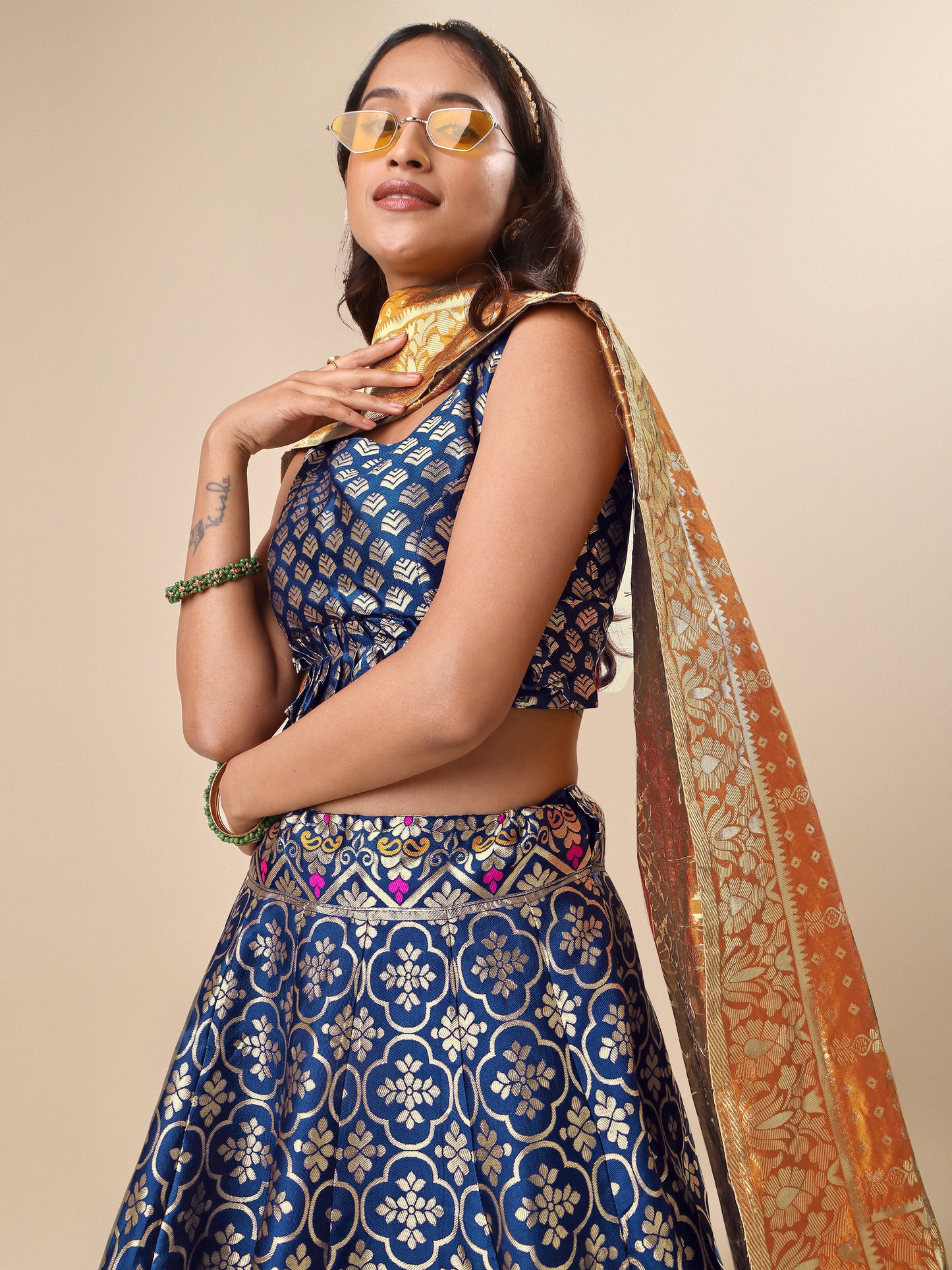 Garnish With Zari Motifs Rama Lehenga Choli