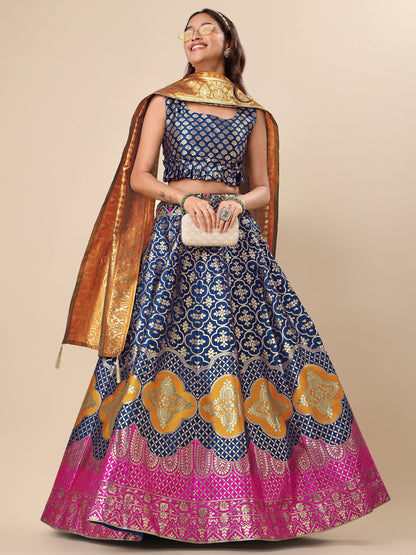 Garnish With Zari Motifs Rama Lehenga Choli