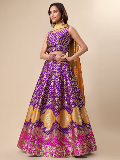 Garnish With Zari Motifs Wine Lehenga Choli