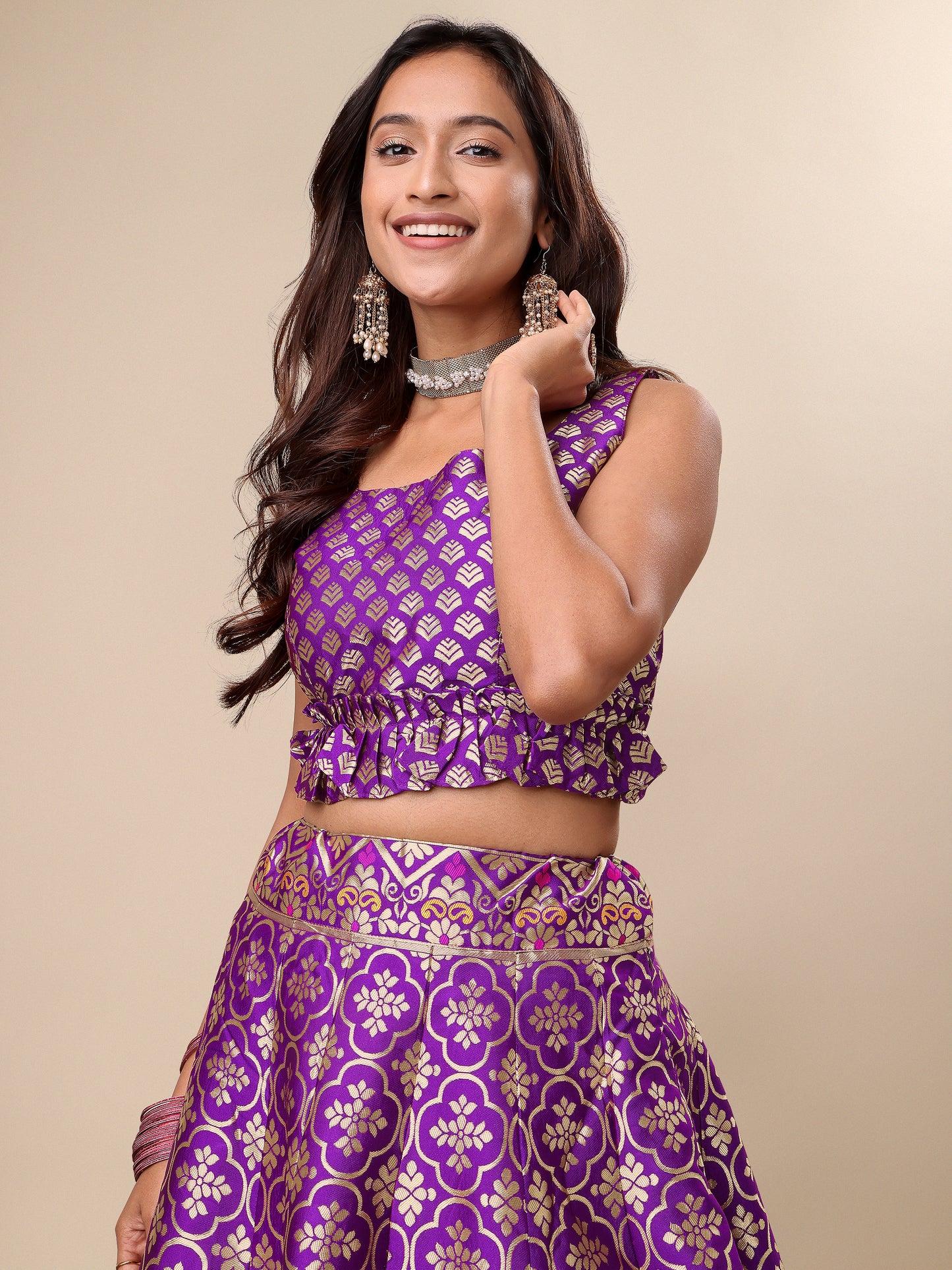 Garnish With Zari Motifs Wine Lehenga Choli