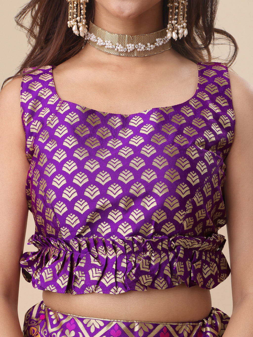 Garnish With Zari Motifs Wine Lehenga Choli