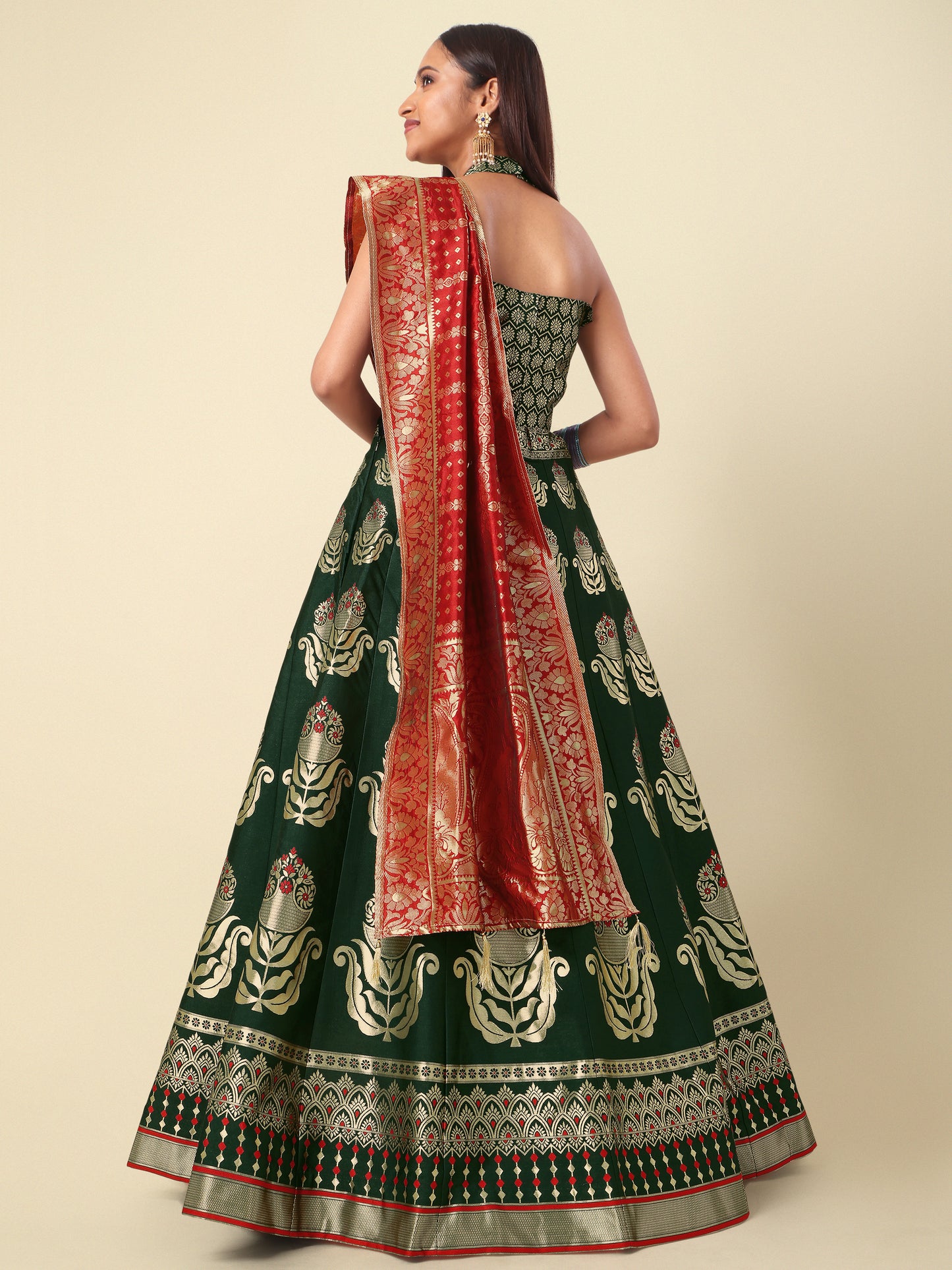 Classic Traditional Wear Dark Green Lehenga Choli