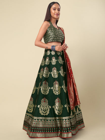 Classic Traditional Wear Dark Green Lehenga Choli