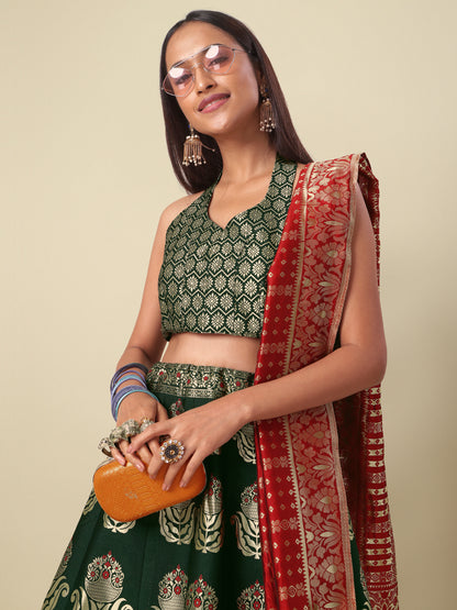 Classic Traditional Wear Dark Green Lehenga Choli