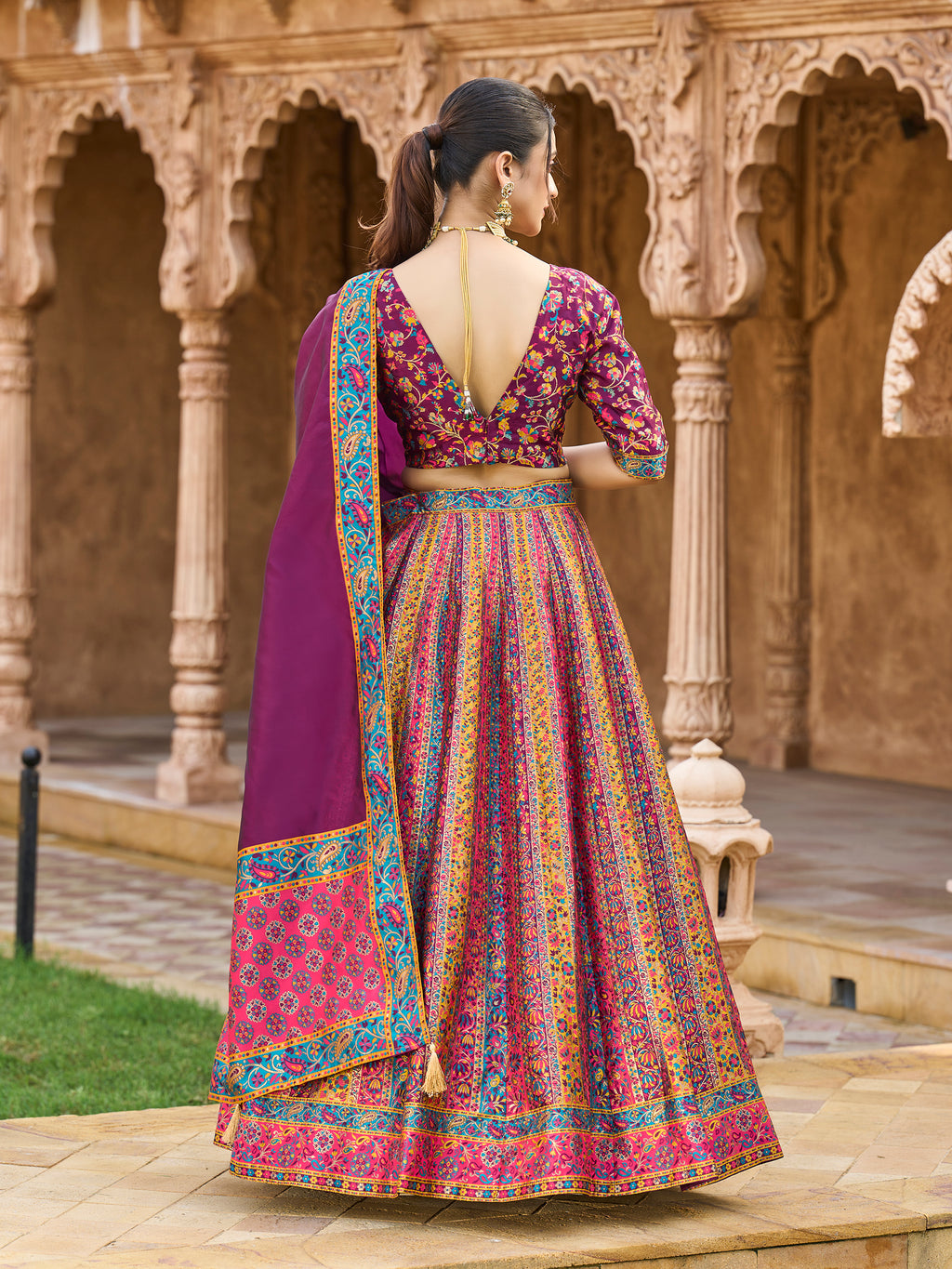 Women's Wine Jacquard Crape Lehengas