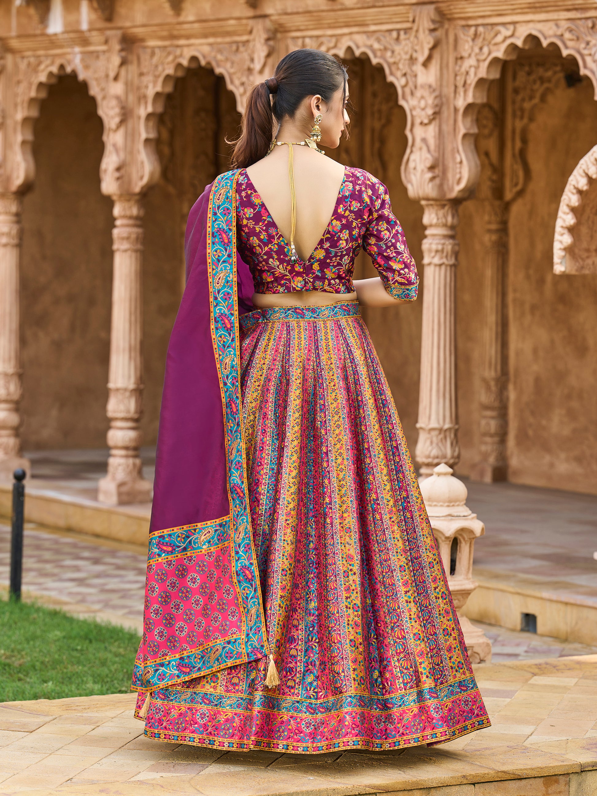 Women's Wine Jacquard Crape Lehengas