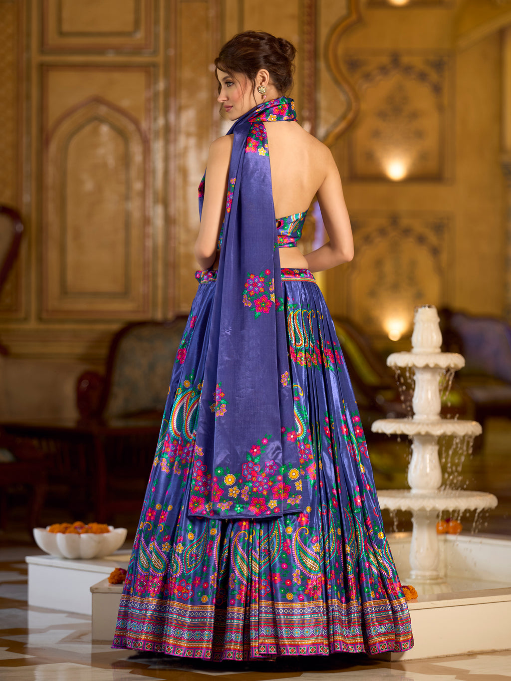 Women's Blue Chinon Lehengas