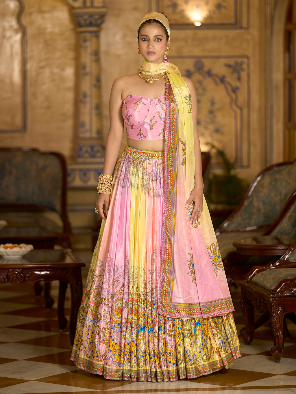 Women's Multi Chinon Lehengas